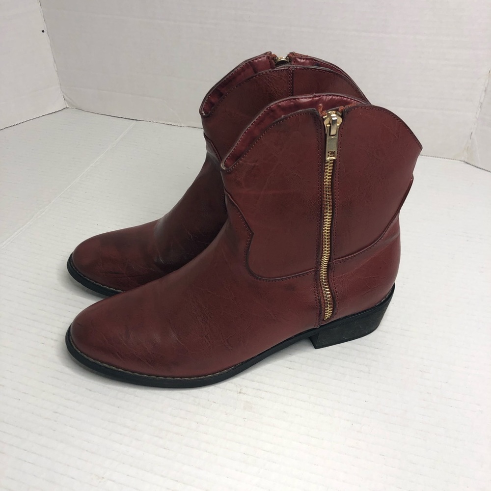 Cowboy Boots Cowgirl Womens Size 8.5 Red Side Zip Round Toe Heeled